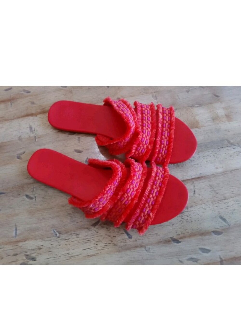 Rothy's Red Woven Strap Slide Sandals